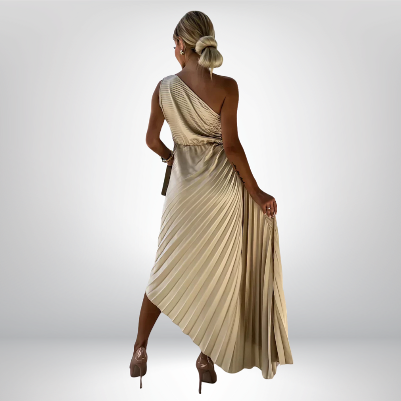 Mandy | Elegancka plisowana sukienka na jedno ramię