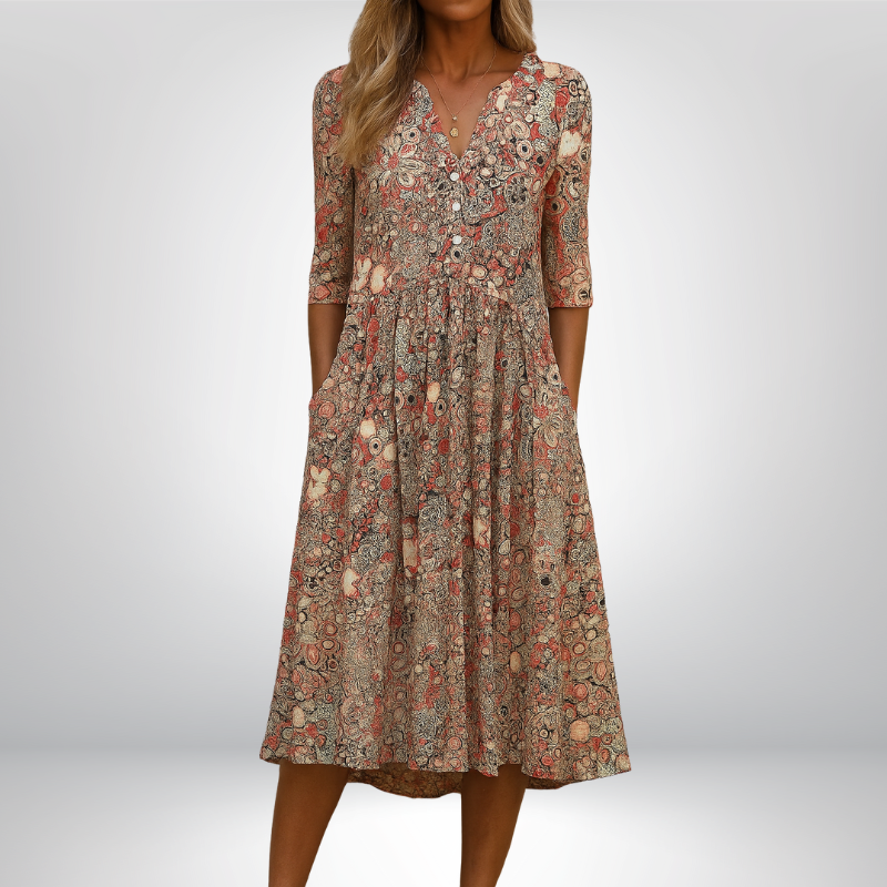 Marilyn™ | Sukienka midi w paisley z guzikami