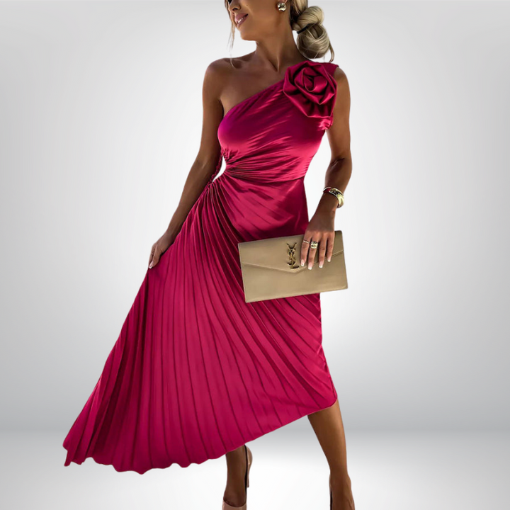 Mandy | Elegancka plisowana sukienka na jedno ramię