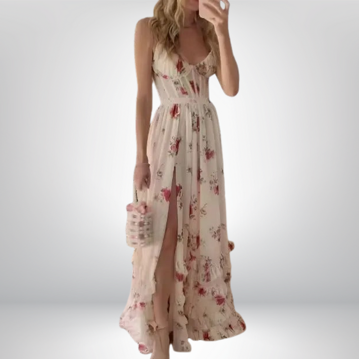 Zara | Elegancka Kwiecista Sukienka Maxi z Rozcięciem na Specjalne Okazje