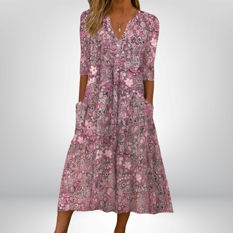 Marilyn™ | Sukienka midi w paisley z guzikami