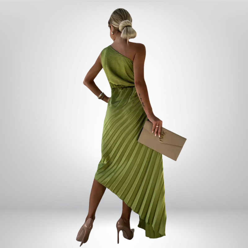 Mandy | Elegancka plisowana sukienka na jedno ramię