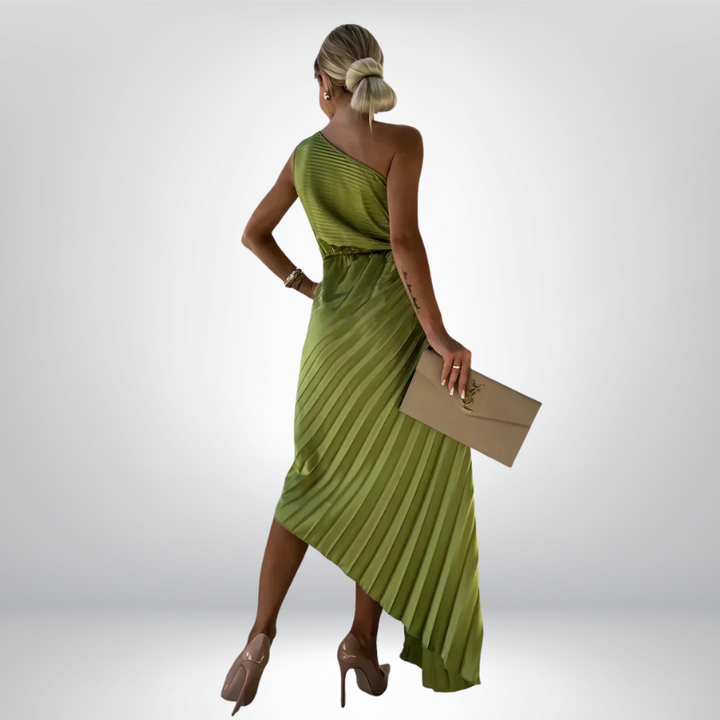 Mandy | Elegancka plisowana sukienka na jedno ramię