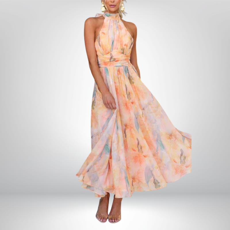 Sandra | Elegancka akwarelowa sukienka maxi na lato