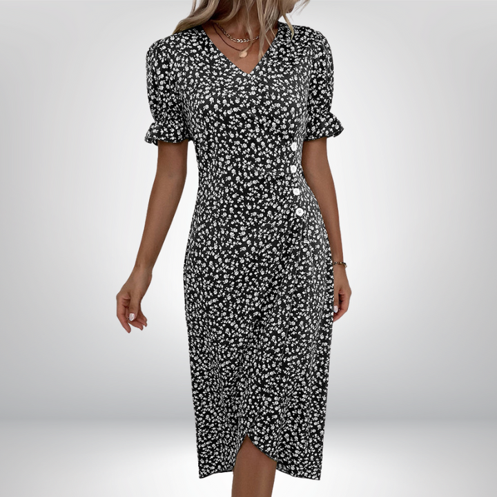 Rosa | Stylowa kwiatowa sukienka kopertowa z dekoltem V