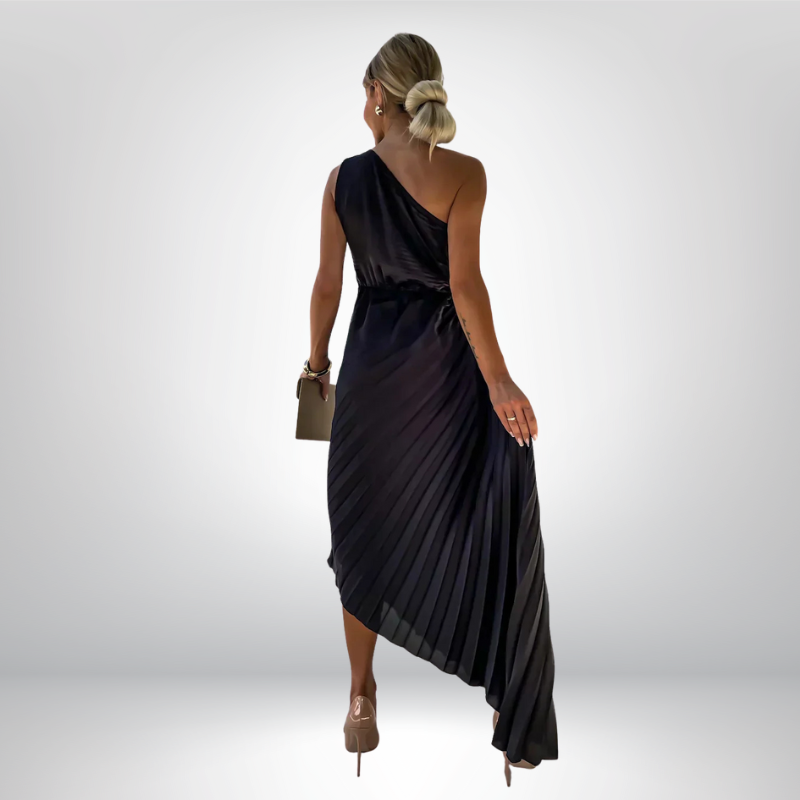 Mandy | Elegancka plisowana sukienka na jedno ramię