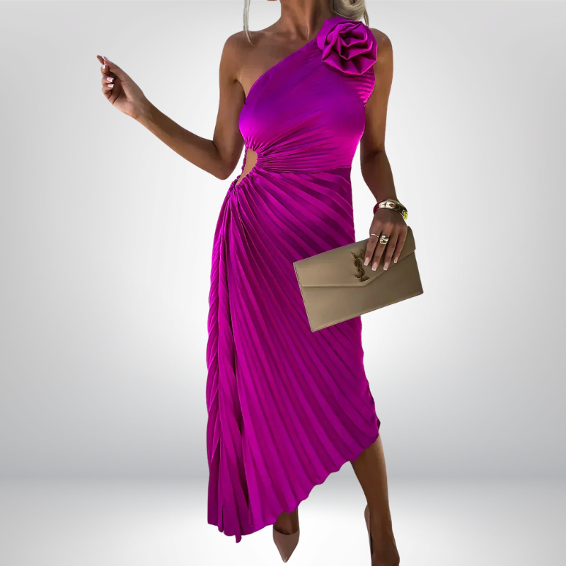 Mandy | Elegancka plisowana sukienka na jedno ramię