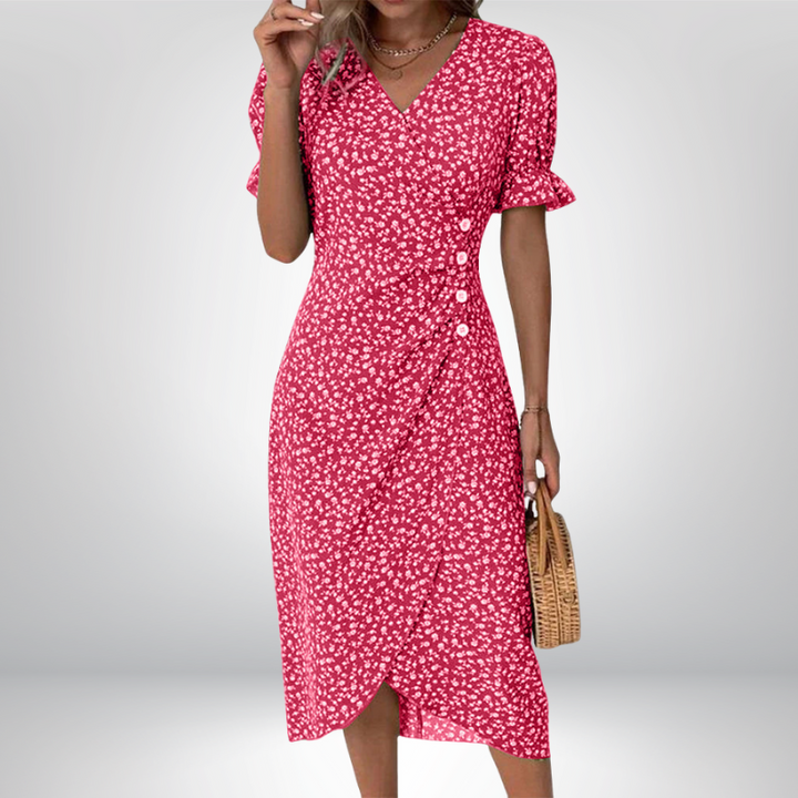 Rosa | Stylowa kwiatowa sukienka kopertowa z dekoltem V