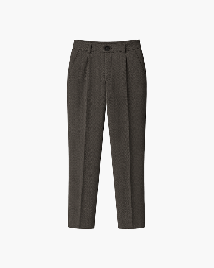 Klara | Beżowe Klasyczne Spodnie z Wysokim Stanem