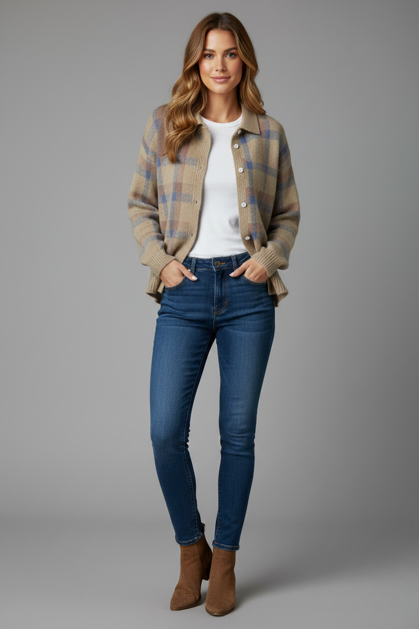 Agnieszka | Klasyczny Kardigan W Kratę