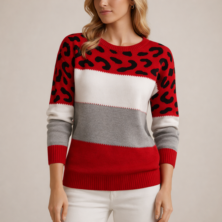 Klara | Sweter z Wzorem i Kolorowymi Pasami
