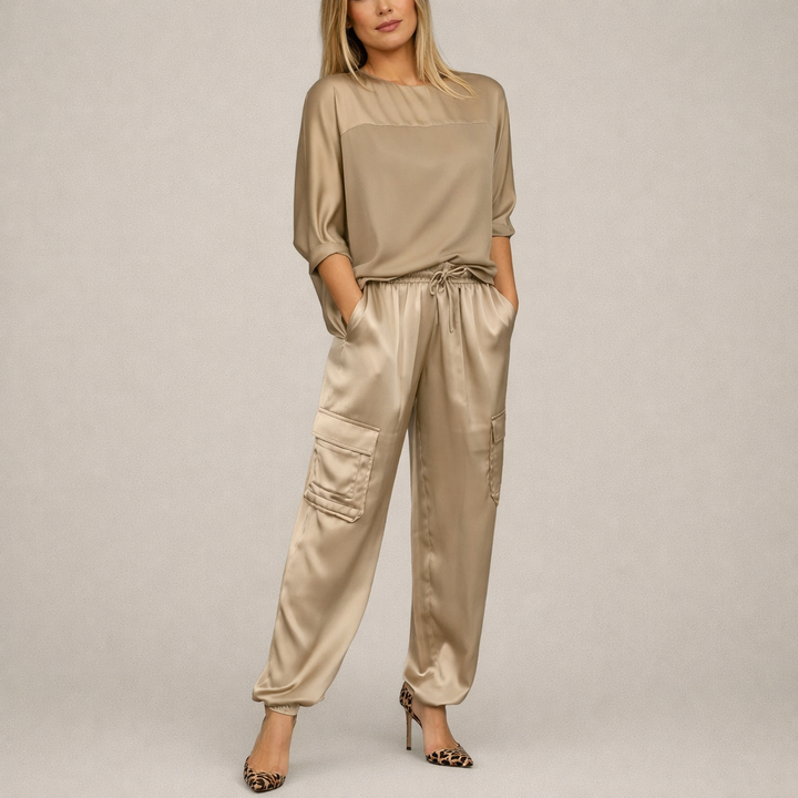 Clara | Luźny Satynowy Komplet Cargo