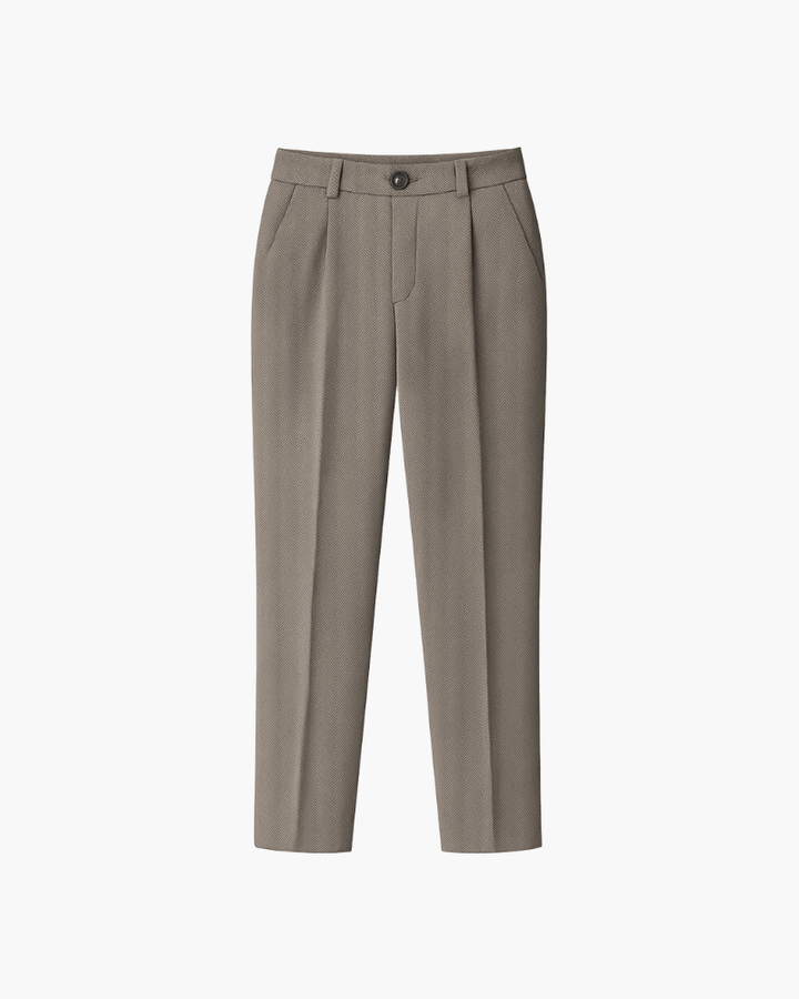 Klara | Beżowe Klasyczne Spodnie z Wysokim Stanem