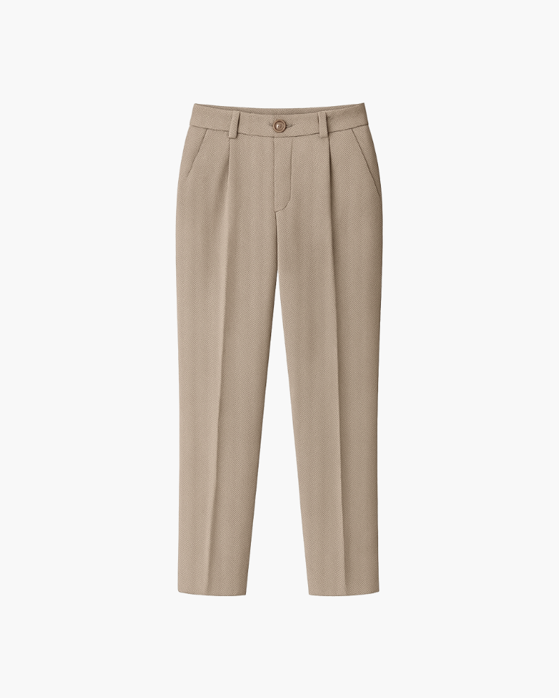 Klara | Beżowe Klasyczne Spodnie z Wysokim Stanem