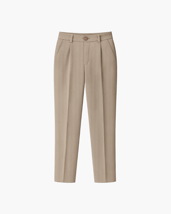 Klara | Beżowe Klasyczne Spodnie z Wysokim Stanem