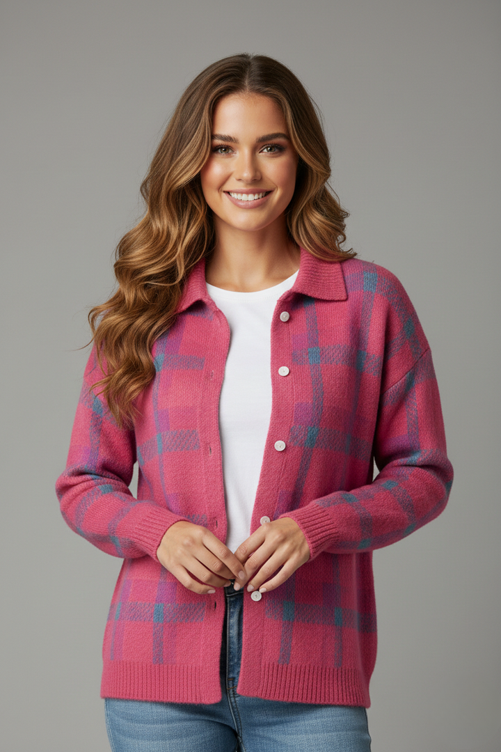 Agnieszka | Klasyczny Kardigan W Kratę