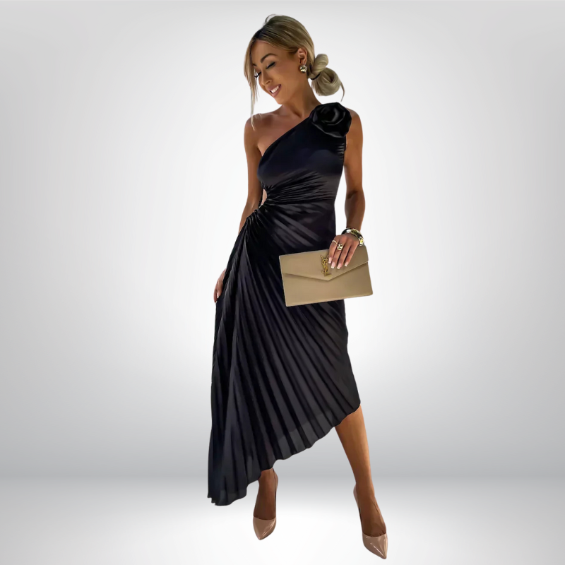 Mandy | Elegancka plisowana sukienka na jedno ramię