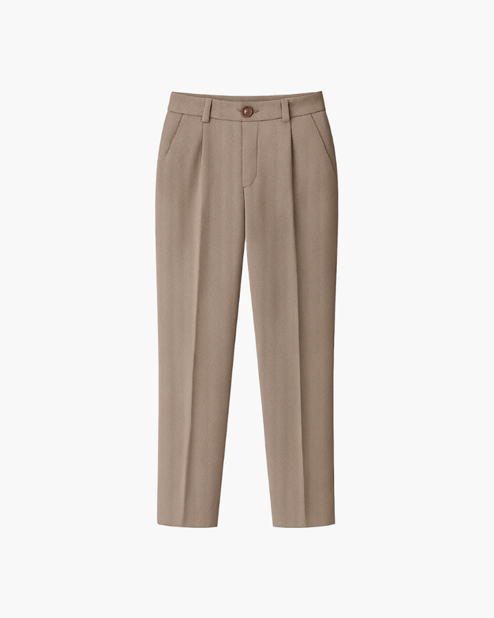 Klara | Beżowe Klasyczne Spodnie z Wysokim Stanem