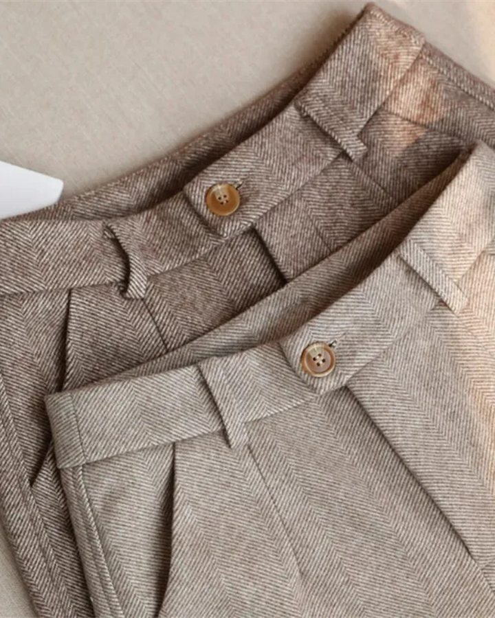 Klara | Beżowe Klasyczne Spodnie z Wysokim Stanem