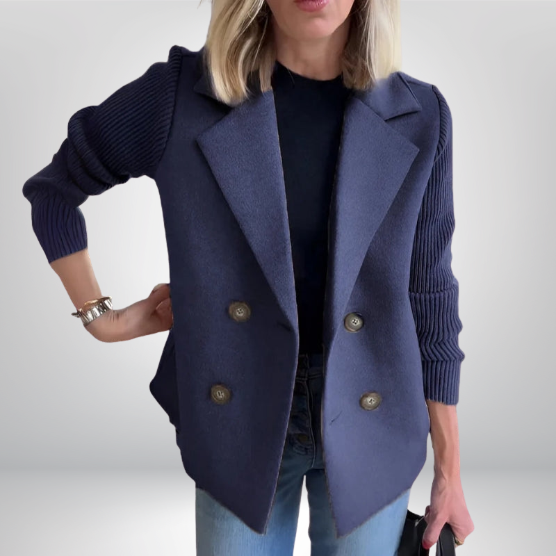 Helen™ | Dwurzędowy płaszcz z prążkowanymi rękawami