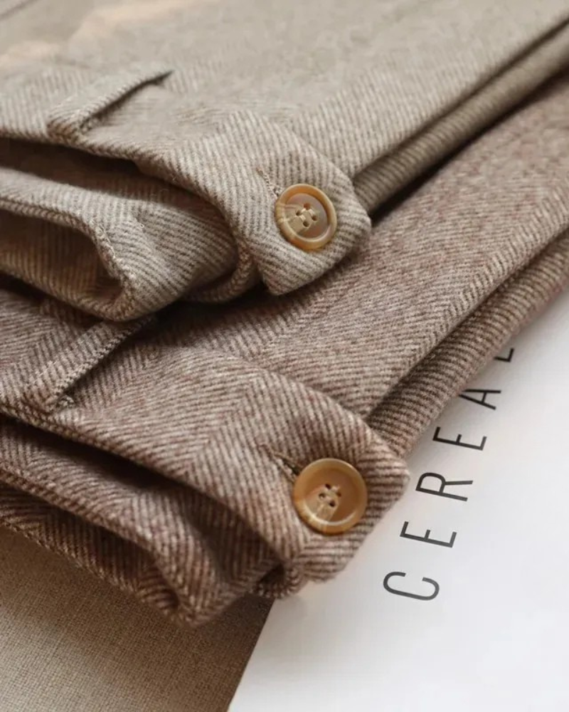 Klara | Beżowe Klasyczne Spodnie z Wysokim Stanem