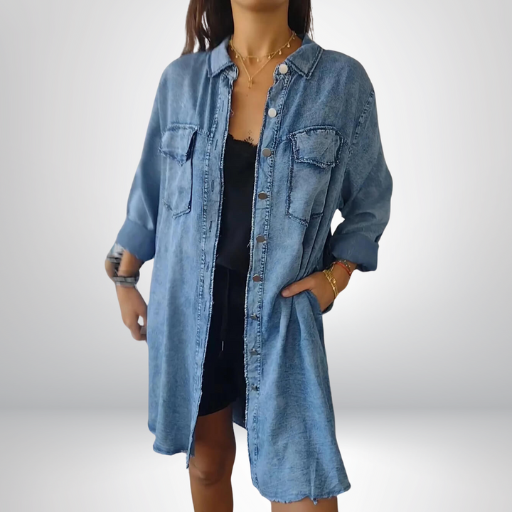 Zara™ | Długa koszulowa kurtka jeansowa