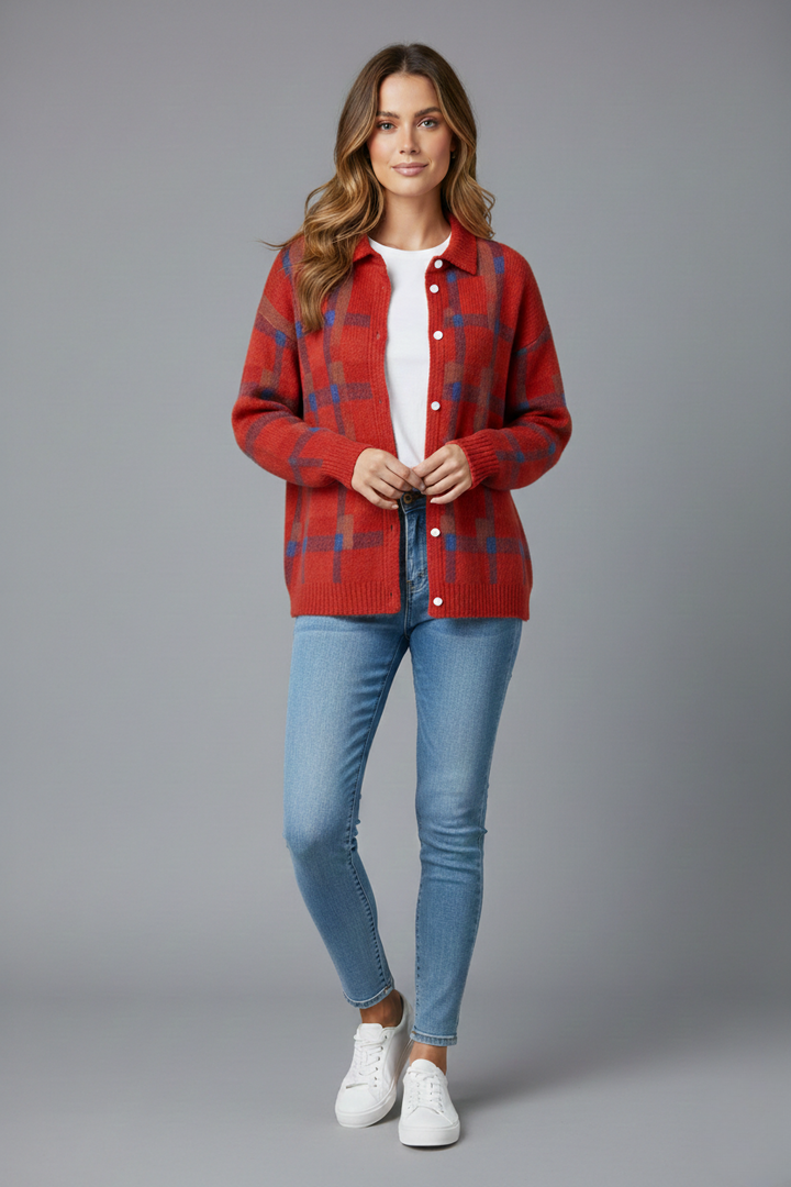 Agnieszka | Klasyczny Kardigan W Kratę