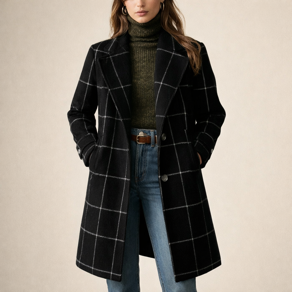 Barbara | Klasyczny Płaszcz w Kratę