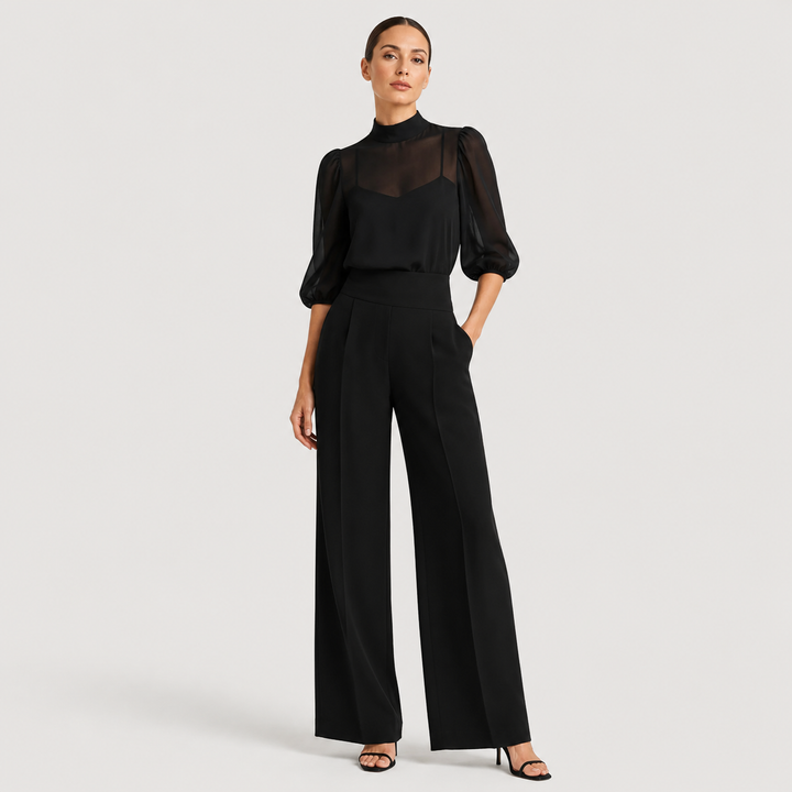 Iga | Conjunto de Pantalón Palazzo y Blusa Semitransparente