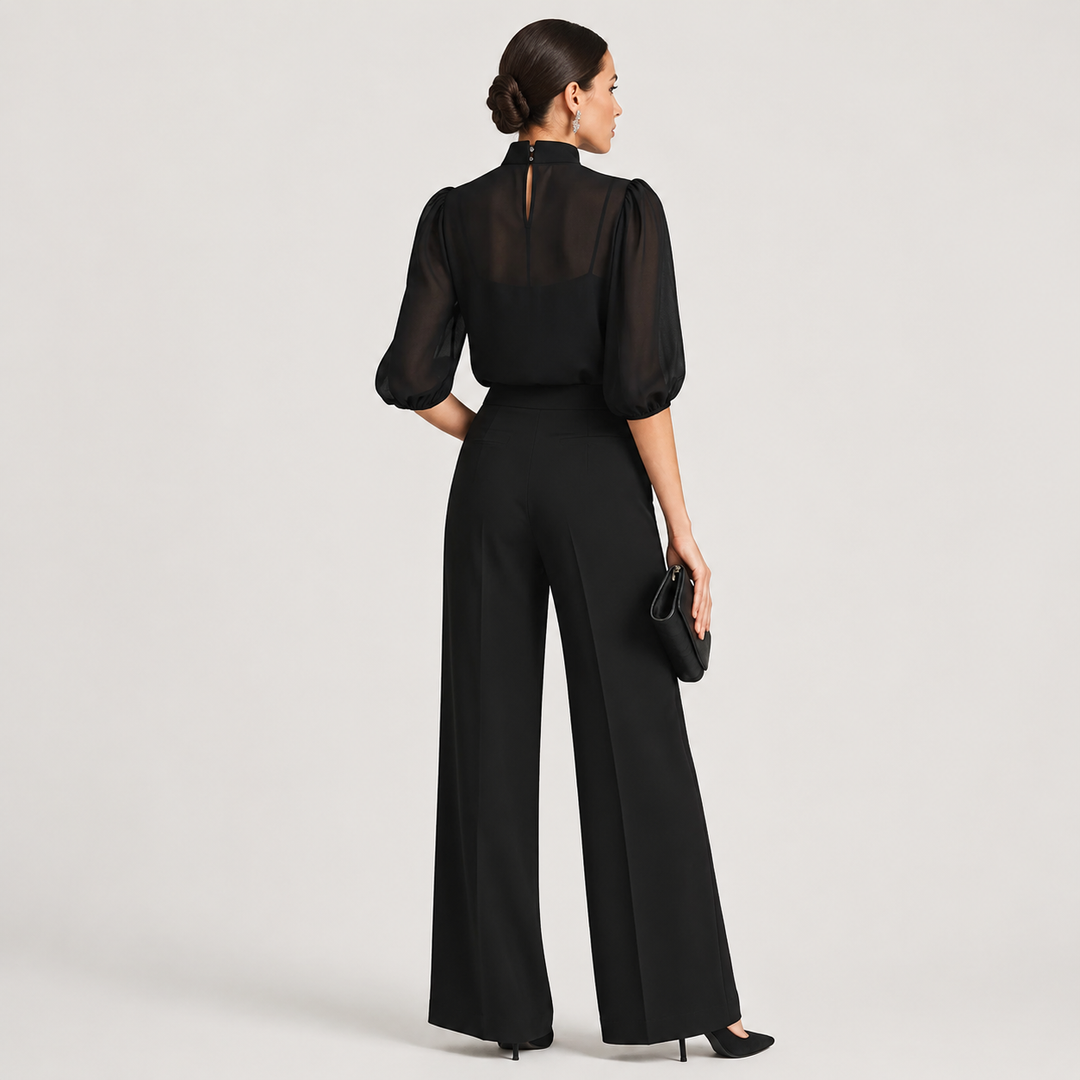 Iga | Conjunto de Pantalón Palazzo y Blusa Semitransparente