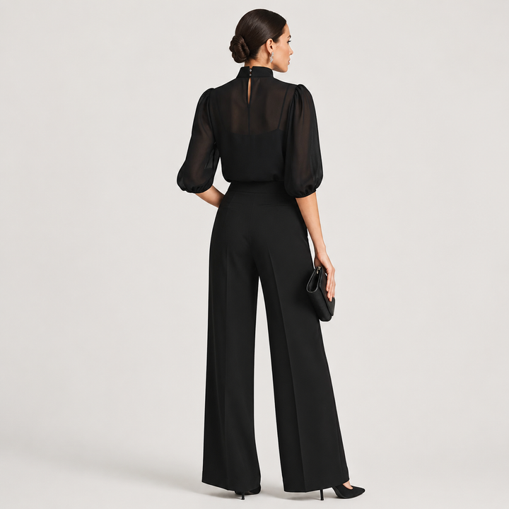 Iga | Conjunto de Pantalón Palazzo y Blusa Semitransparente