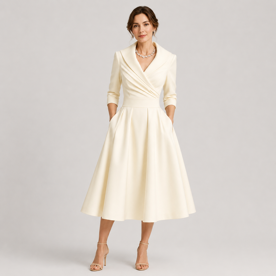 Lena | Vestido Midi Cruzado con Cuello Solapa
