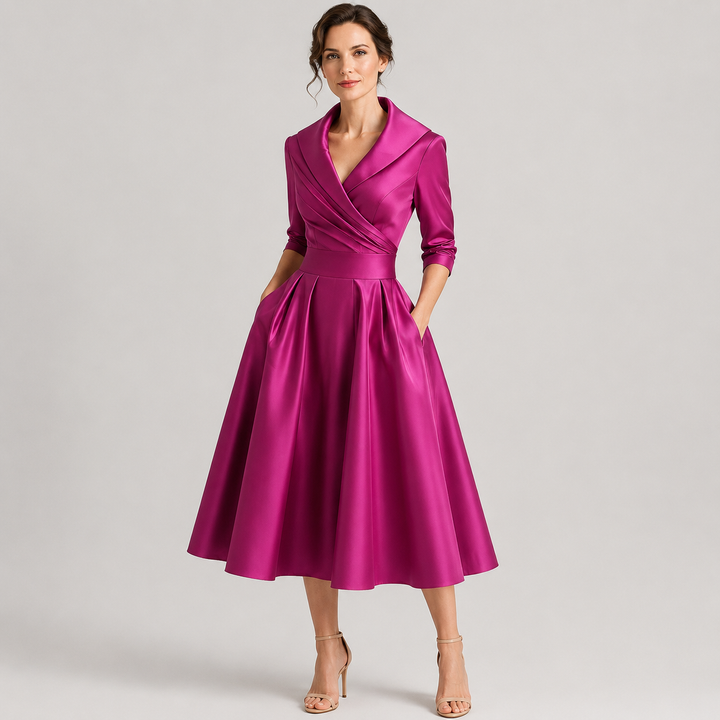 Lena | Vestido Midi Cruzado con Cuello Solapa
