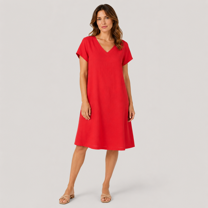 Klara | Vestido Midi de Algodón con Cuello en V