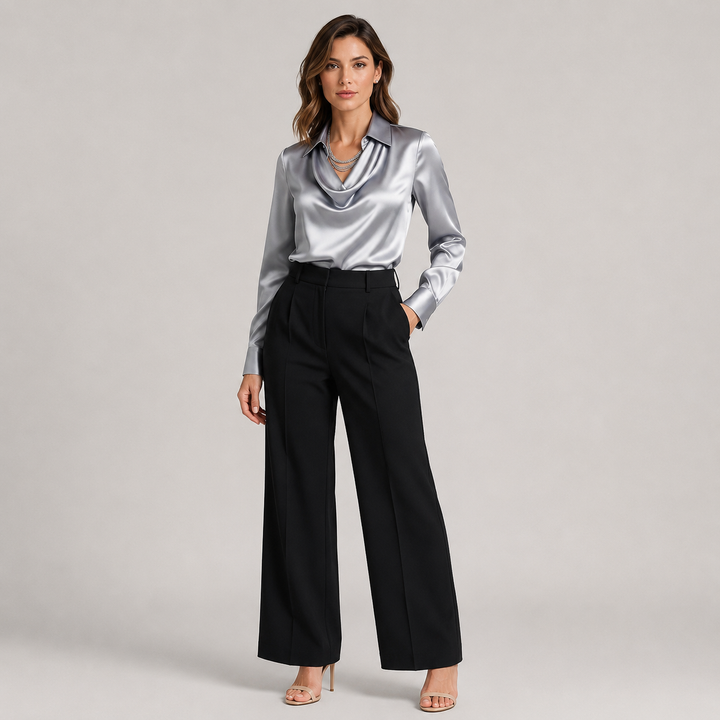 Zofia | Blusa Satinada con Cuello Drapeado