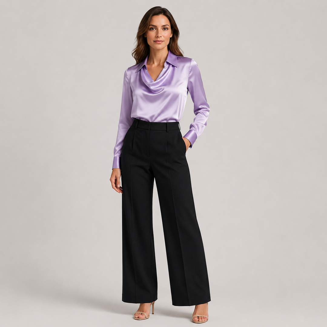Zofia | Blusa Satinada con Cuello Drapeado