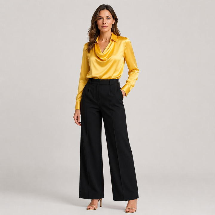 Zofia | Blusa Satinada con Cuello Drapeado