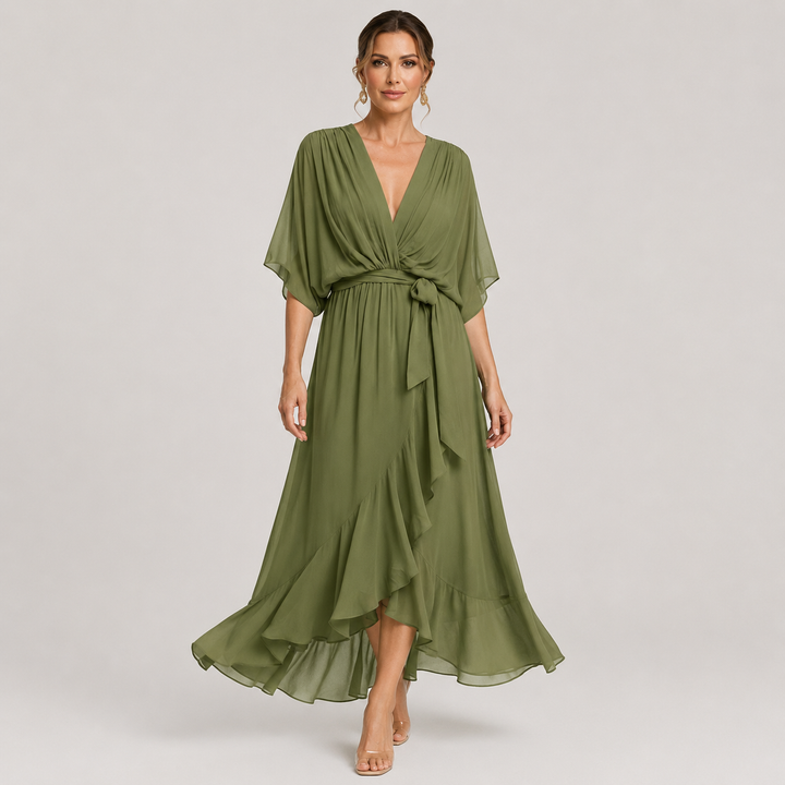 Isabel | Vestido Midi Cruzado con Cuello en V