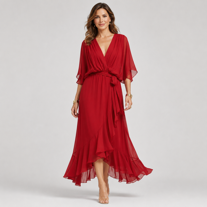 Isabel | Vestido Midi Cruzado con Cuello en V