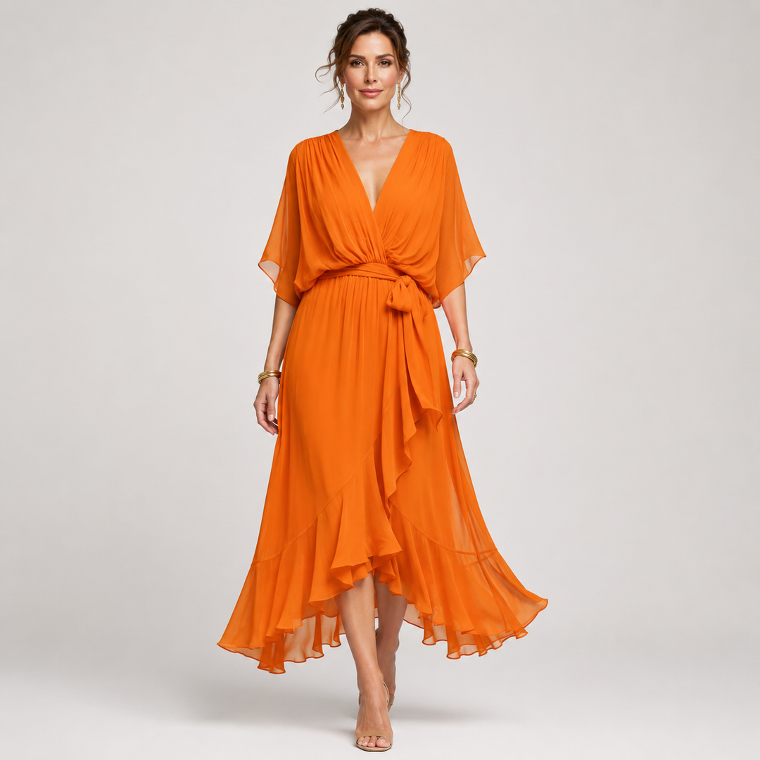 Isabel | Vestido Midi Cruzado con Cuello en V