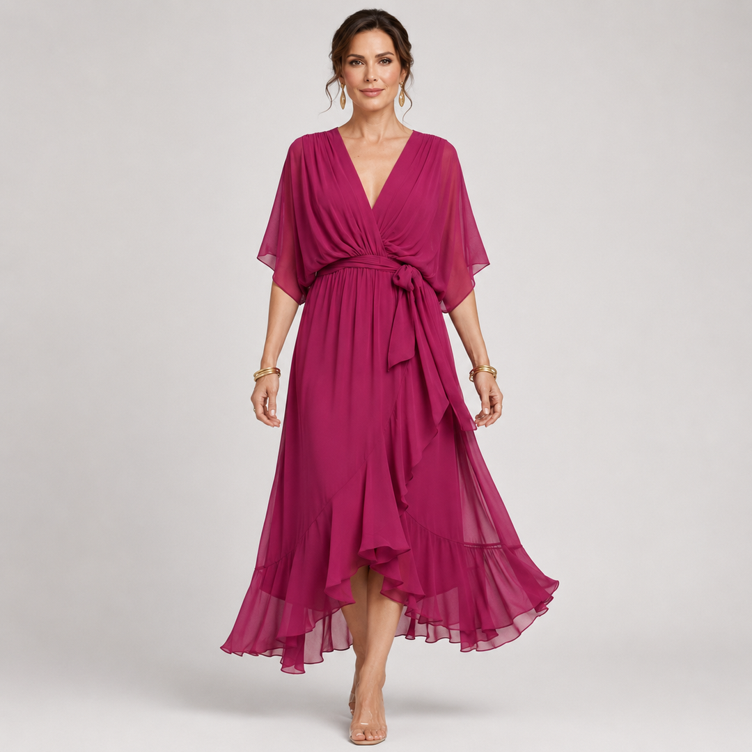 Isabel | Vestido Midi Cruzado con Cuello en V