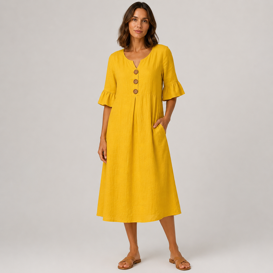 Carmen | Vestido Midi de Lino con Botones