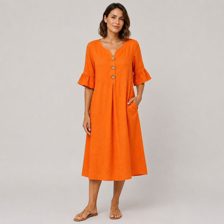 Carmen | Vestido Midi de Lino con Botones