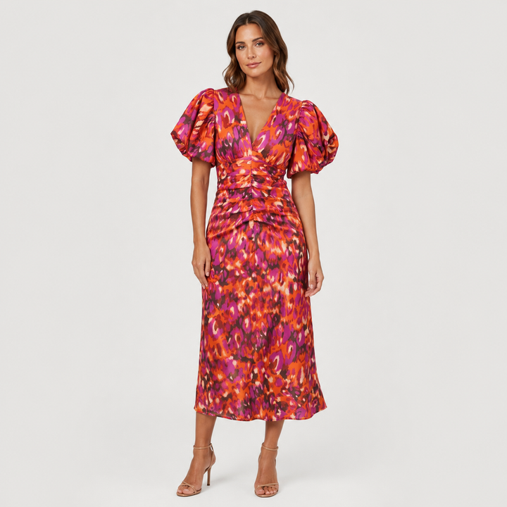 Patricia | Vestido Midi Estampado con Cuello en V