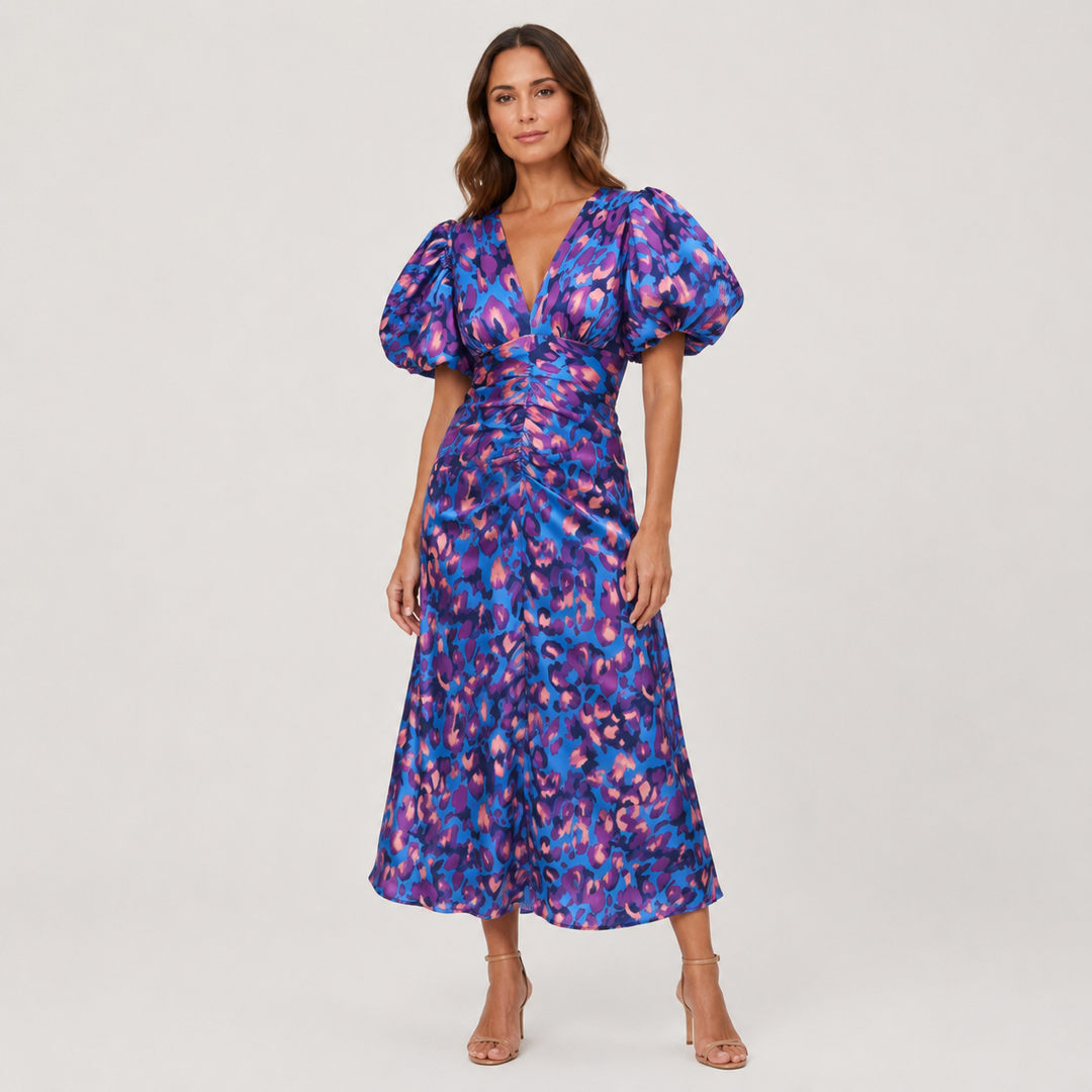 Patricia | Vestido Midi Estampado con Cuello en V