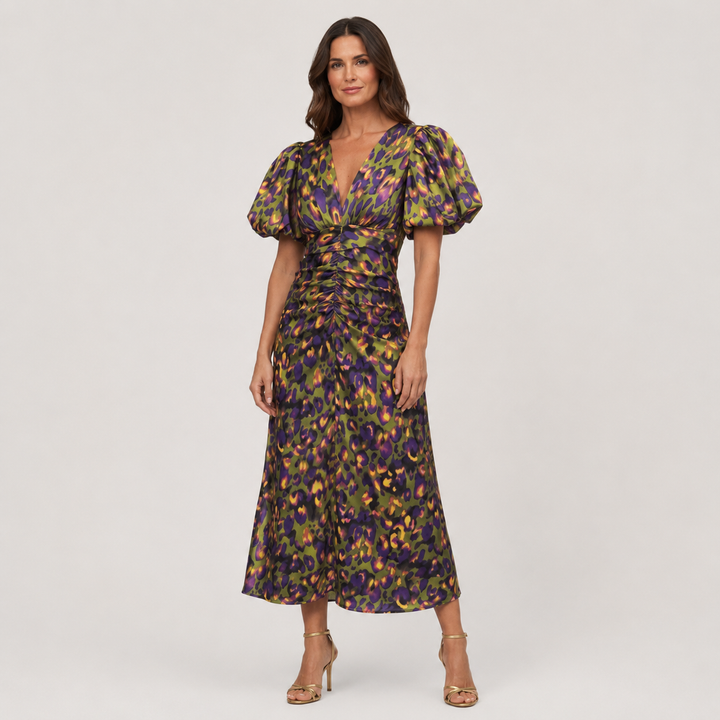 Patricia | Vestido Midi Estampado con Cuello en V