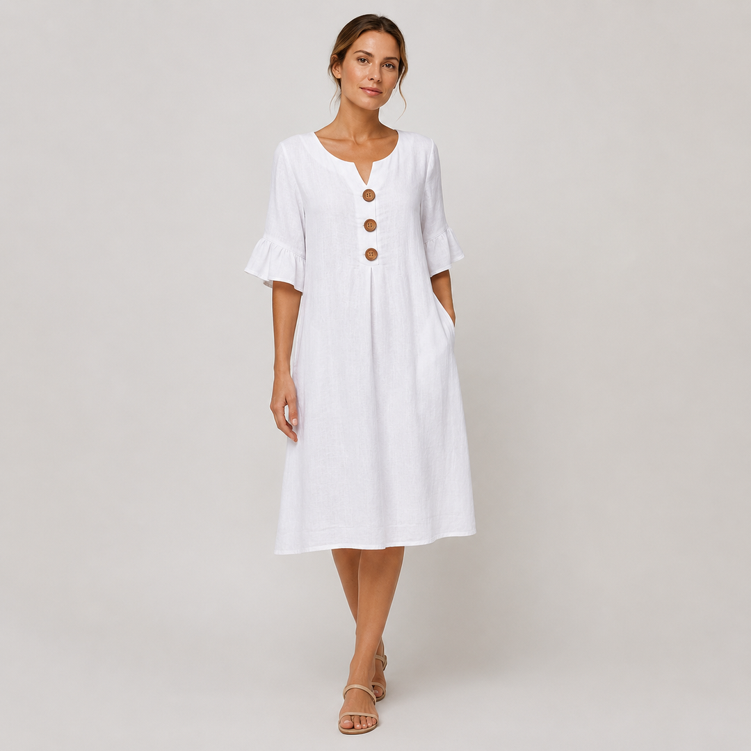 Carmen | Vestido Midi de Lino con Botones