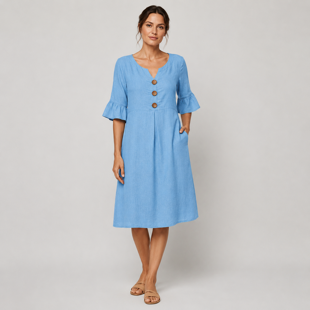 Carmen | Vestido Midi de Lino con Botones