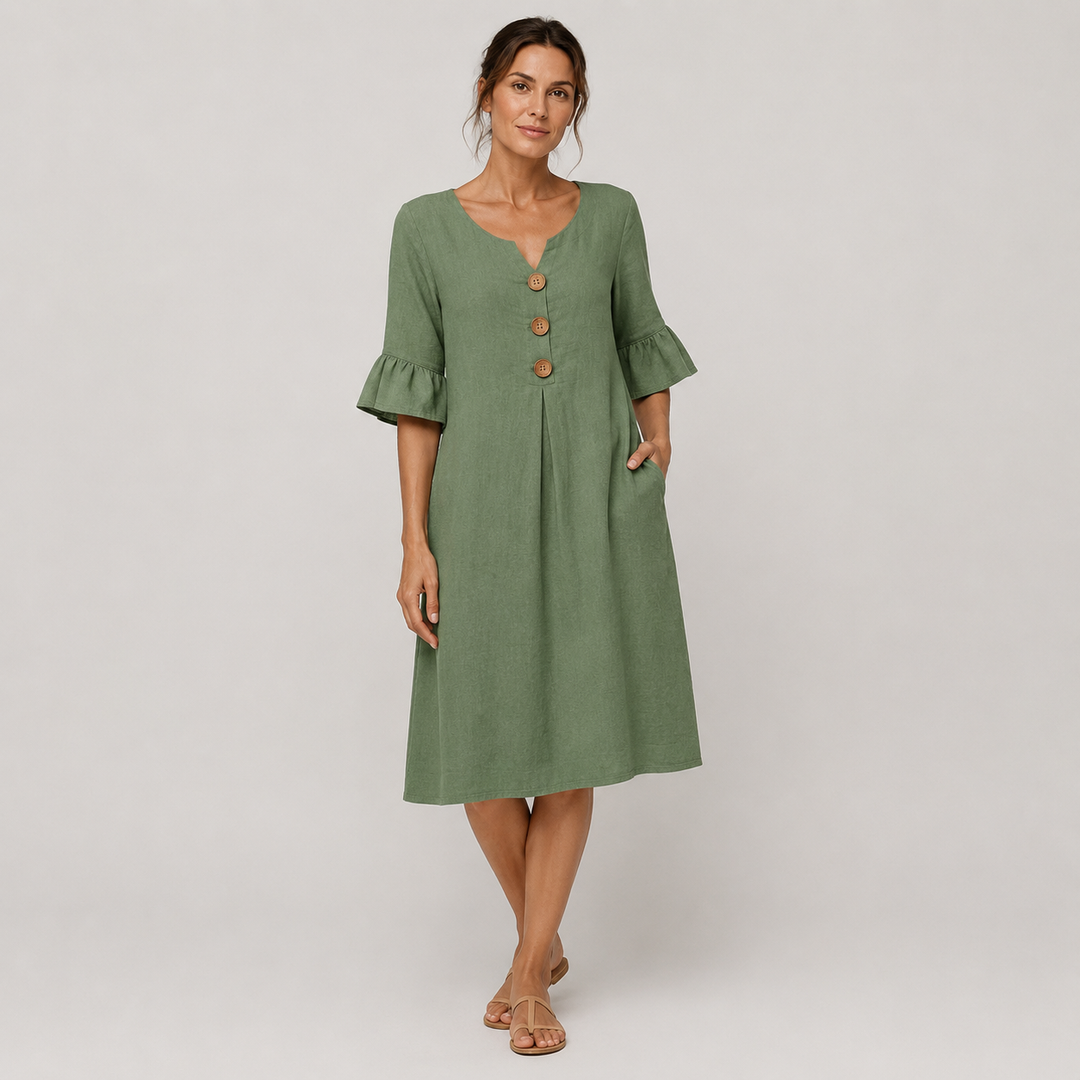 Carmen | Vestido Midi de Lino con Botones