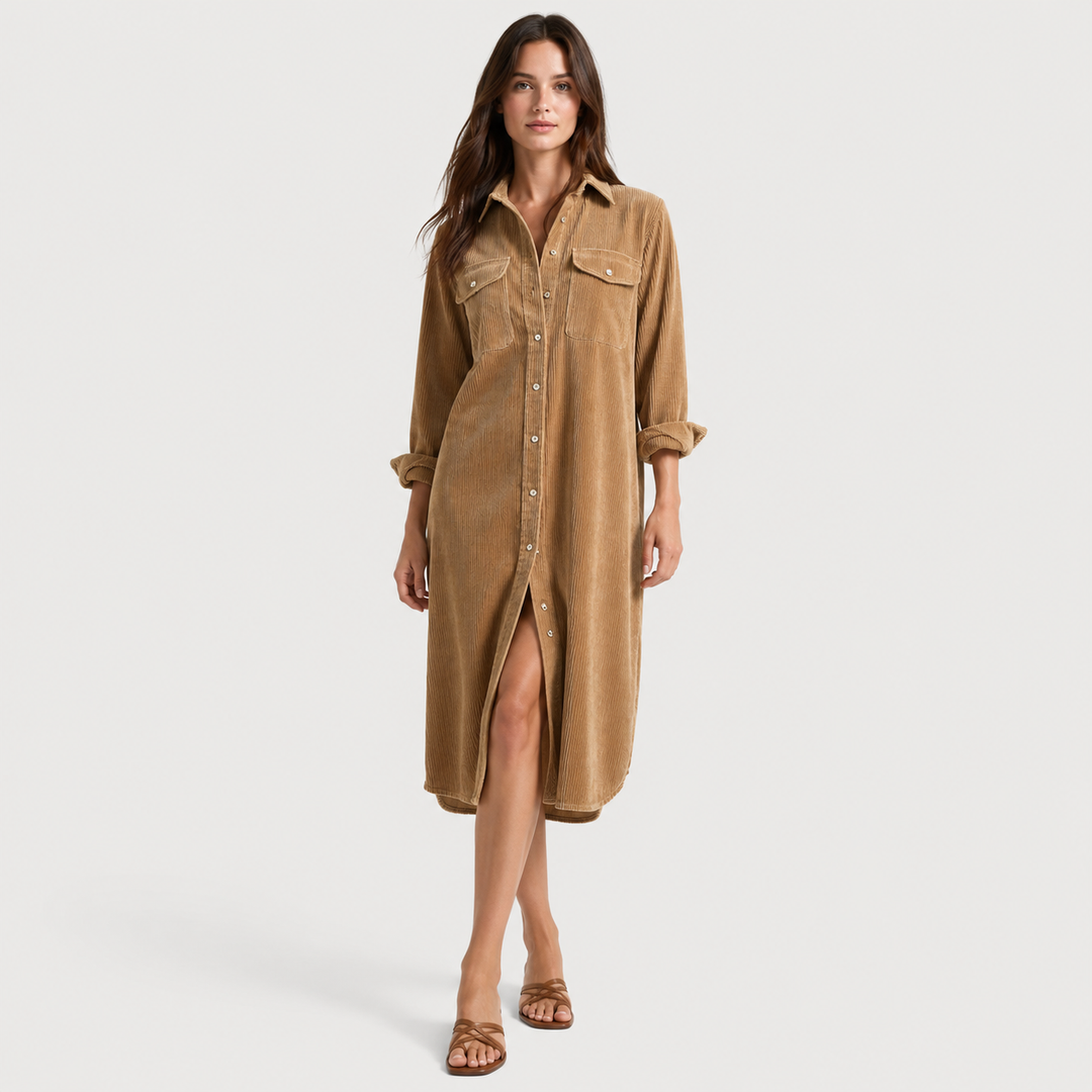 Lucía | Vestido Camisero Midi de Pana